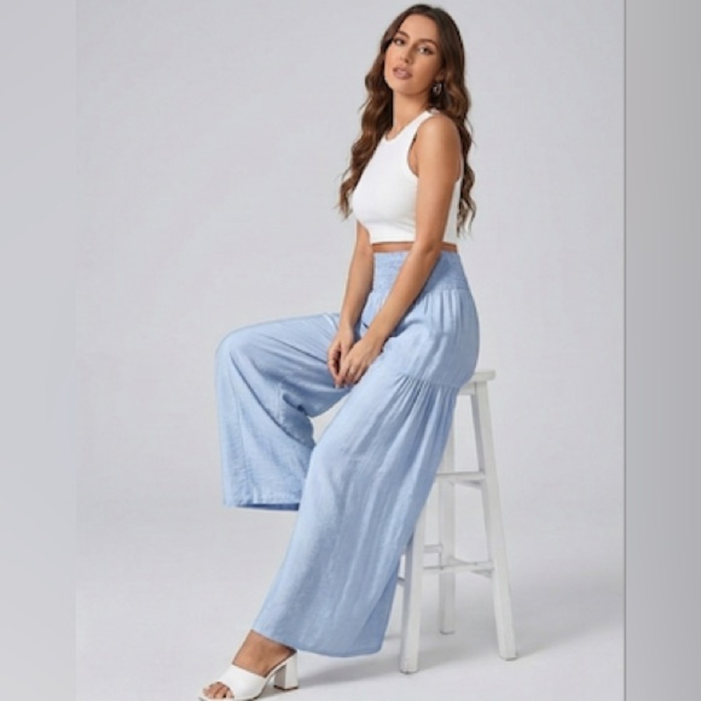 Boho Loose Wide Leg Pant Blue - Picture 2 of 9
